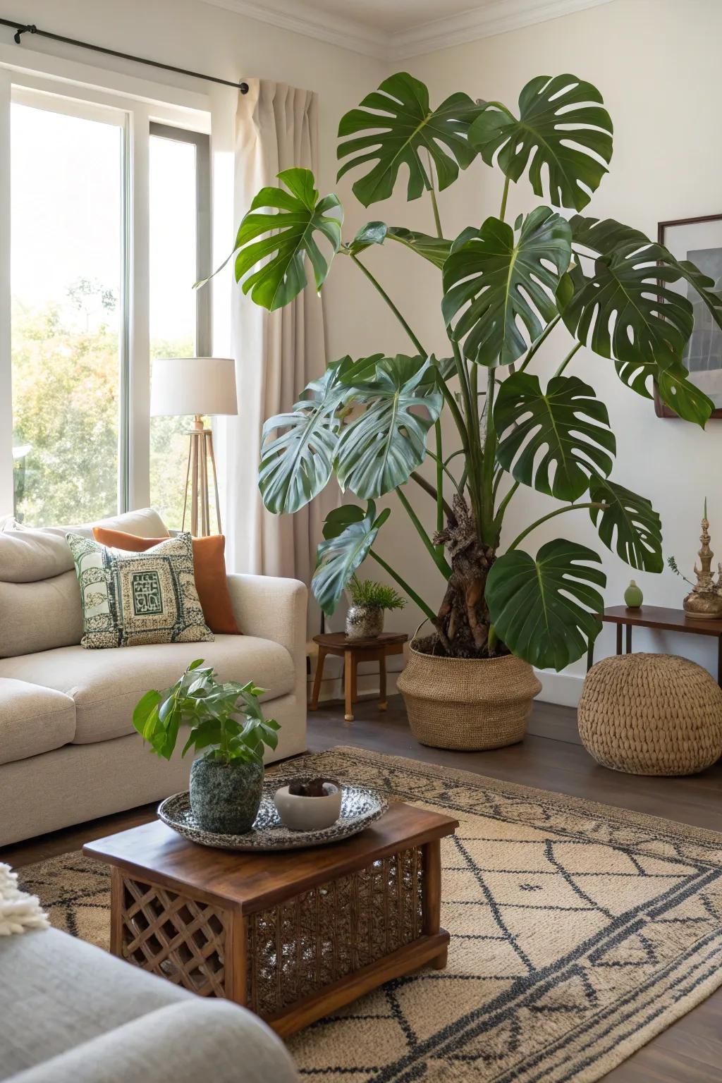 Bring tropical vibes indoors with the striking monstera plant.