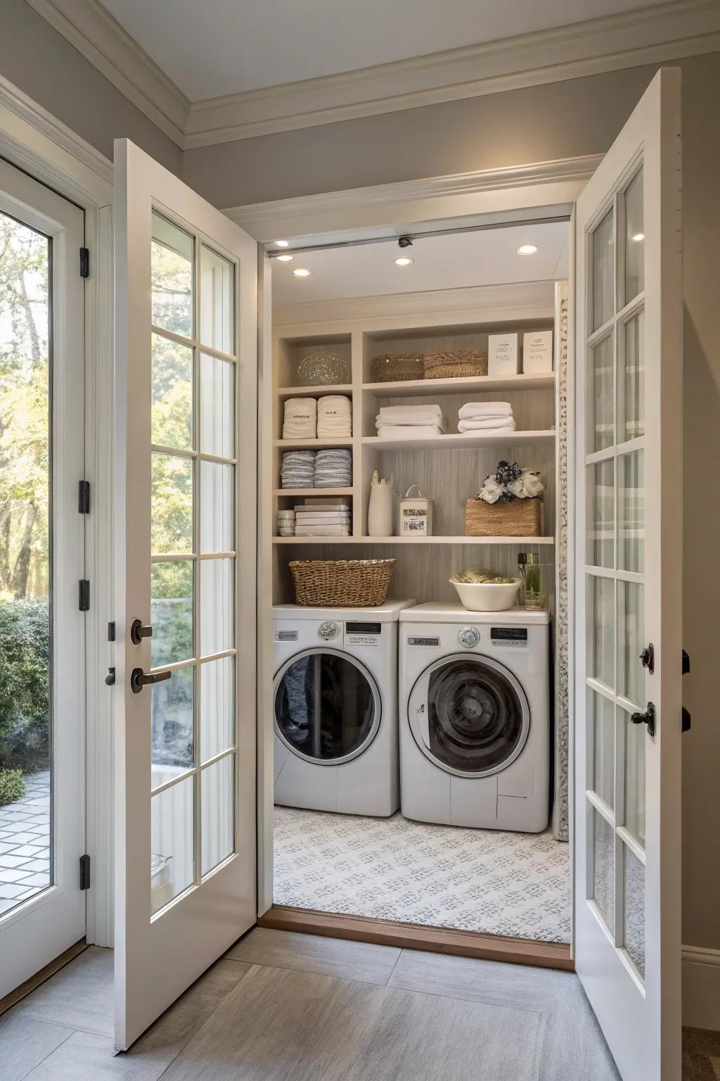 French doors bring elegance and light to your laundry area.