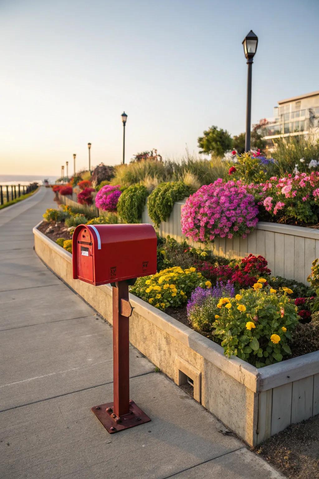 Raised flower beds provide structure and elevate your mailbox garden's design.