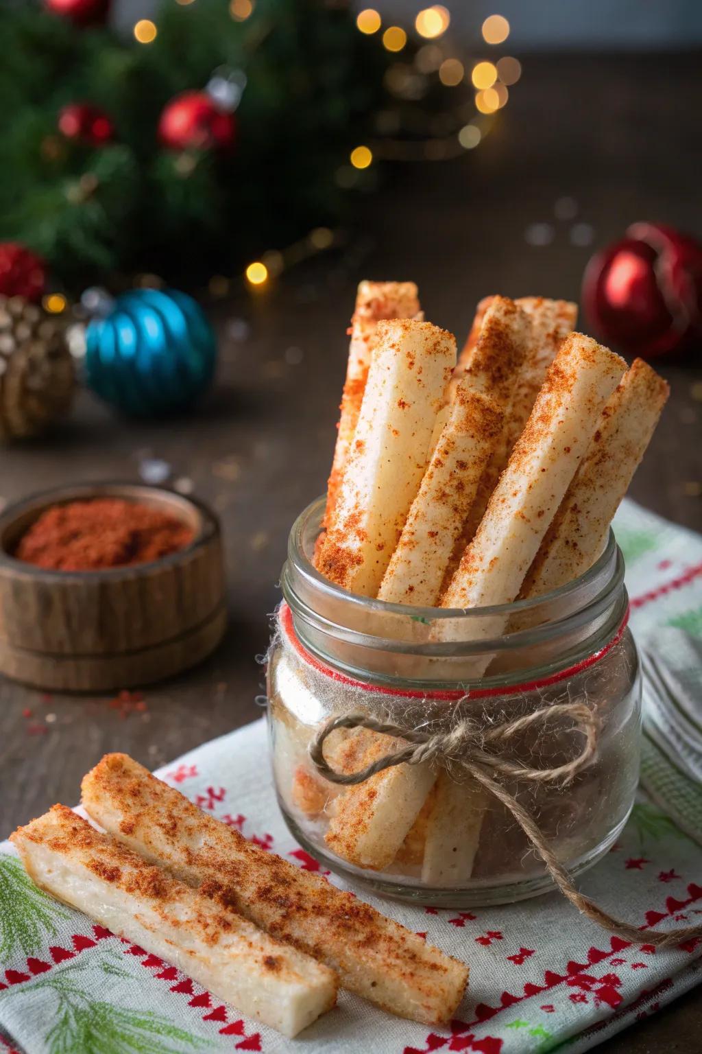 Jicama sticks with a chili twist for a refreshing crunch.