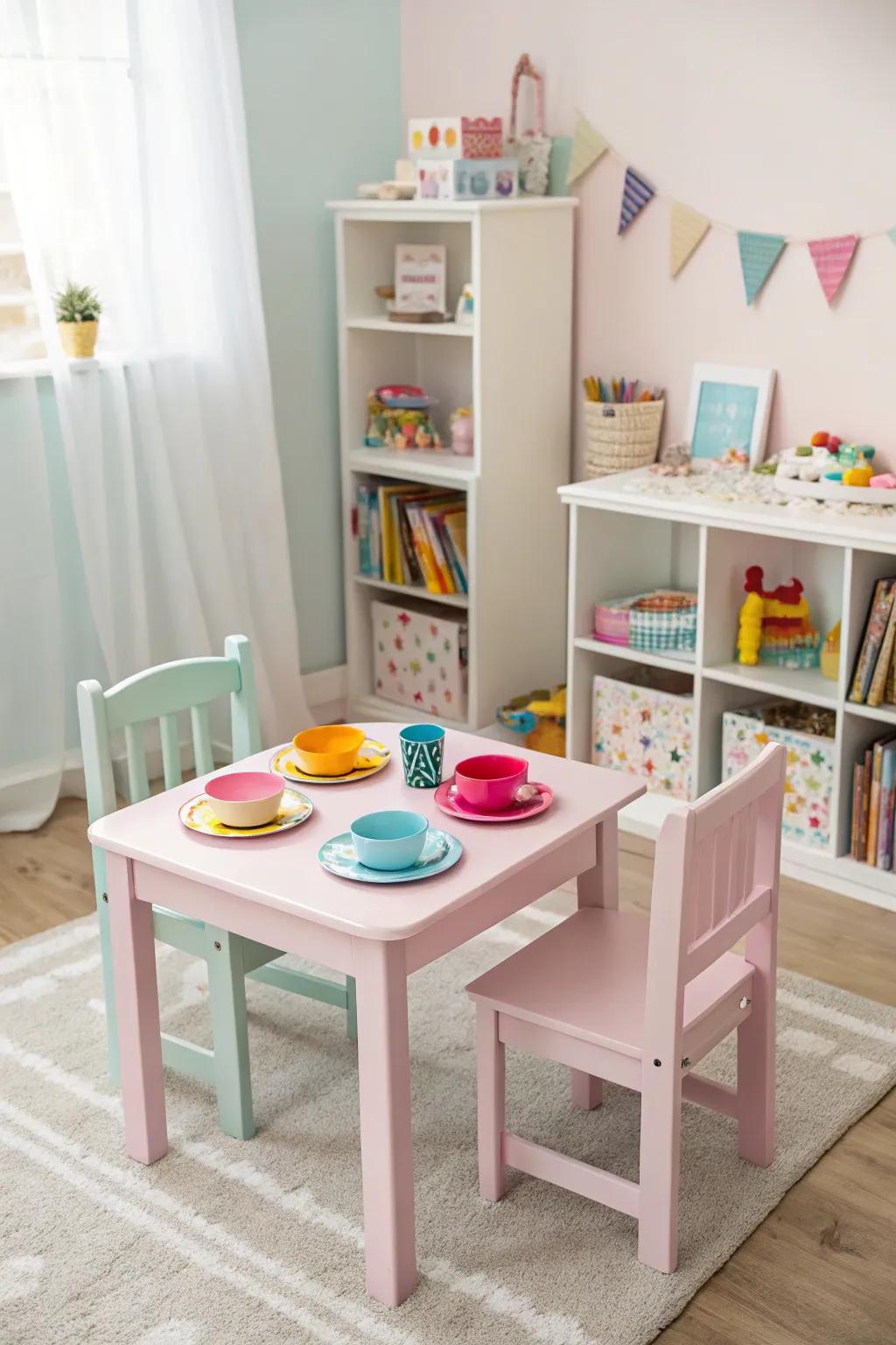 Child-sized furniture promotes independence and comfort.