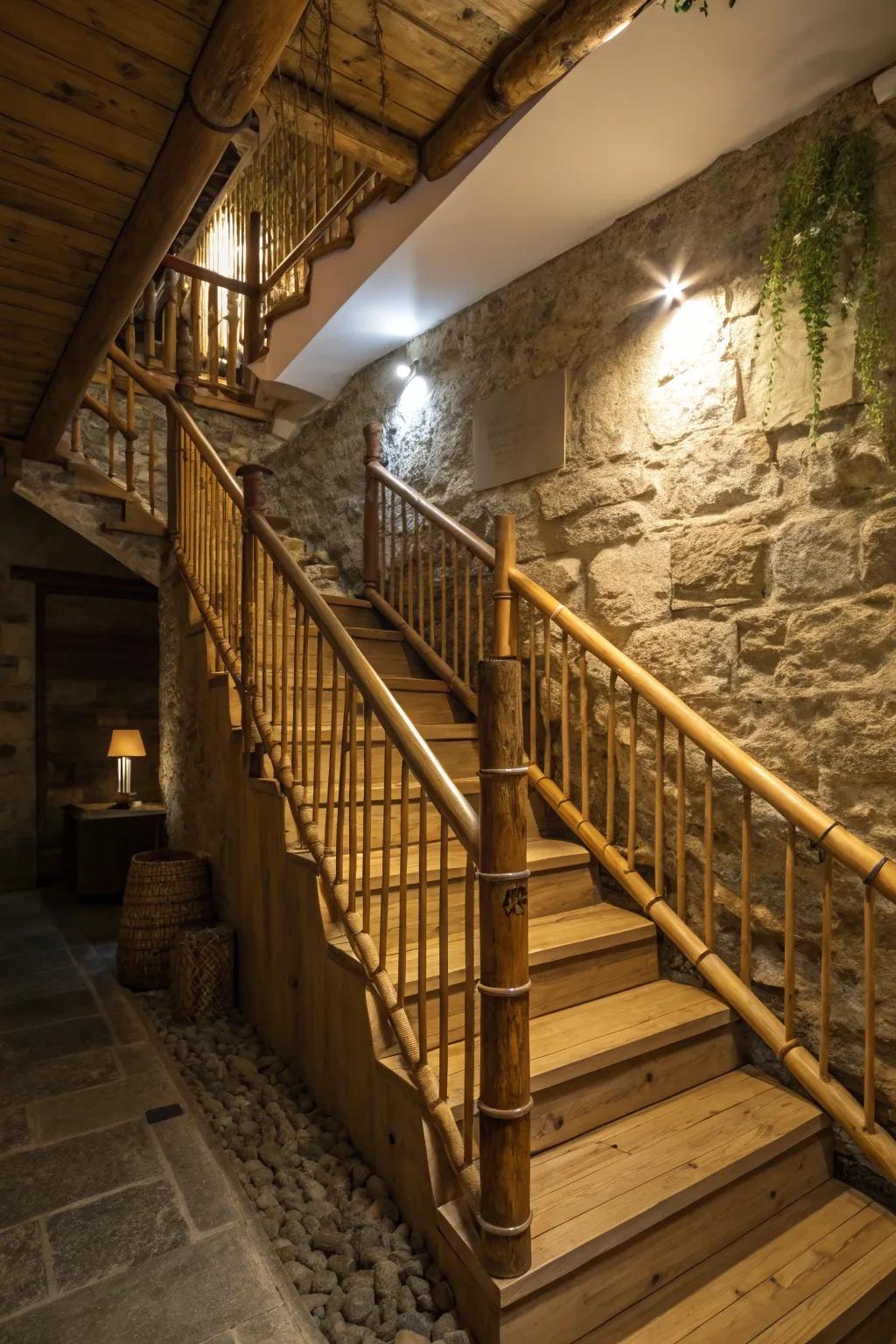An earthy feel and warmth are infused into your stairway through the use of natural materials.