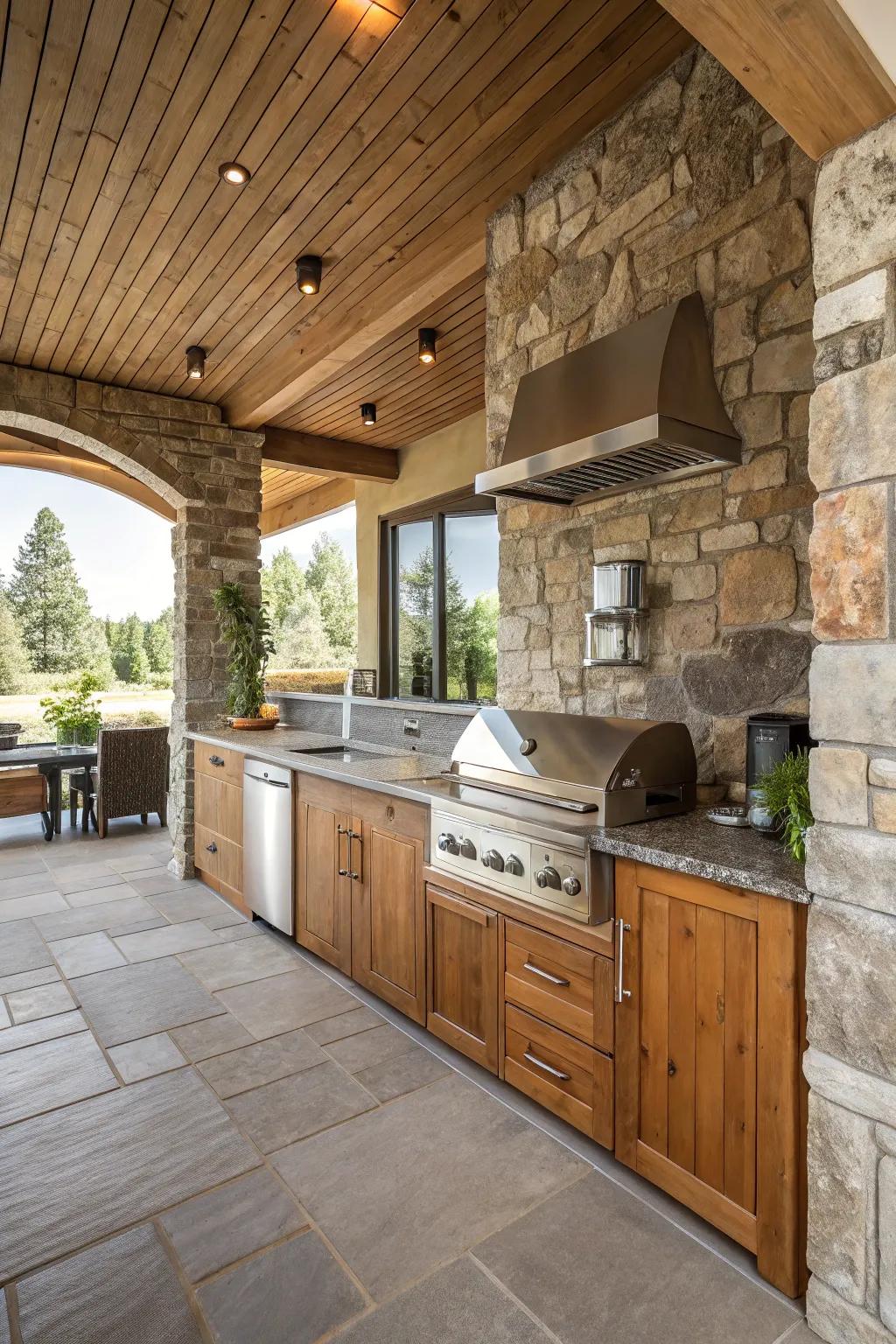 A mix of materials adds texture and interest to the kitchen.