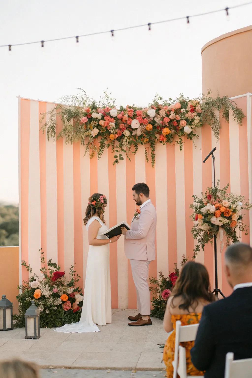 Striking peach backdrop that enhances your ceremony setting.