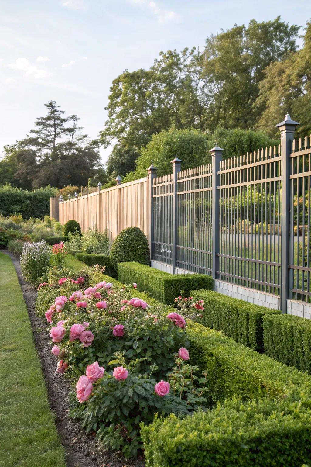 A secure fenced area ensures pets can safely roam the garden.