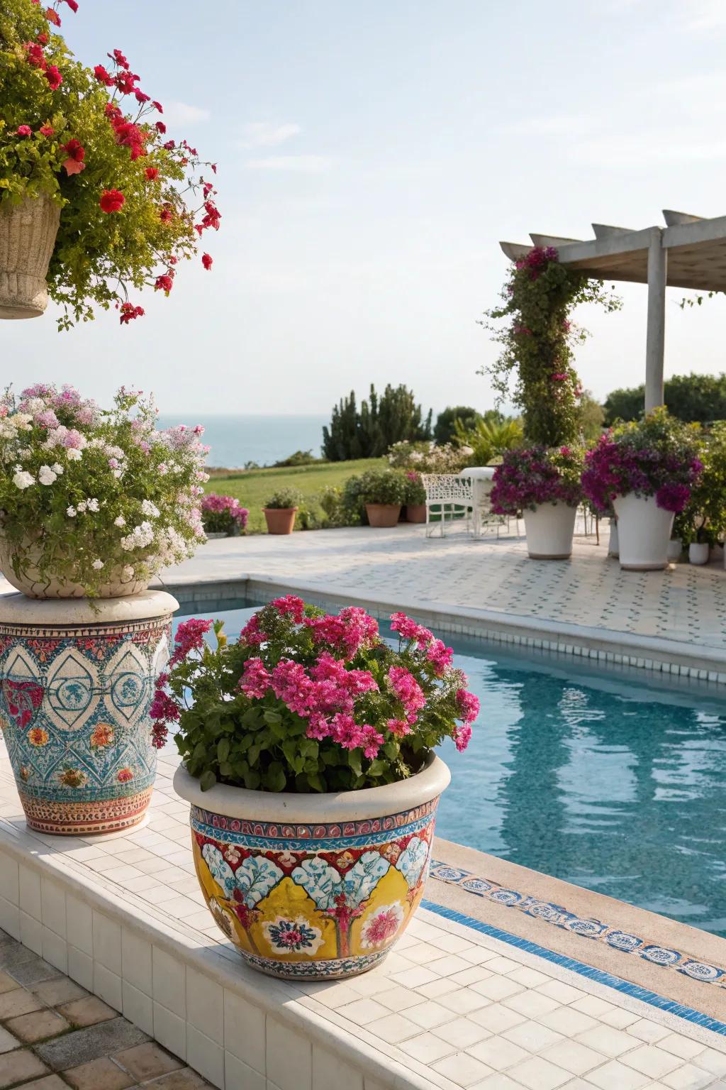 Make your pool deck feel better with decorations like plants and flowers.