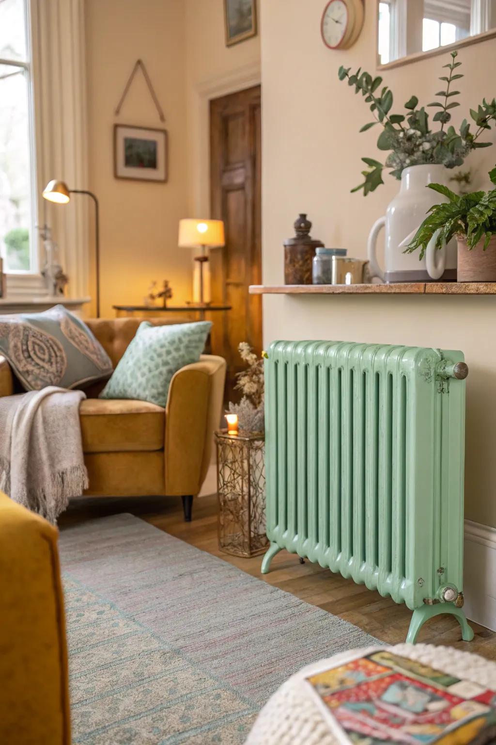 Mint green radiators offer a fresh twist.