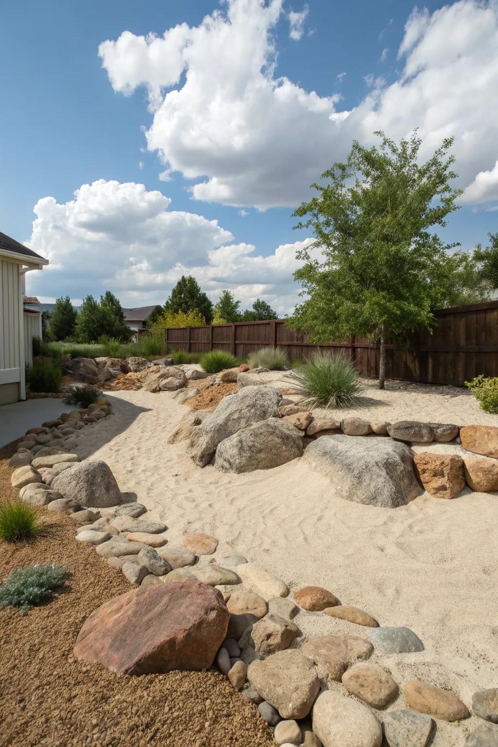 Get a natural look by mixing sand and stones.