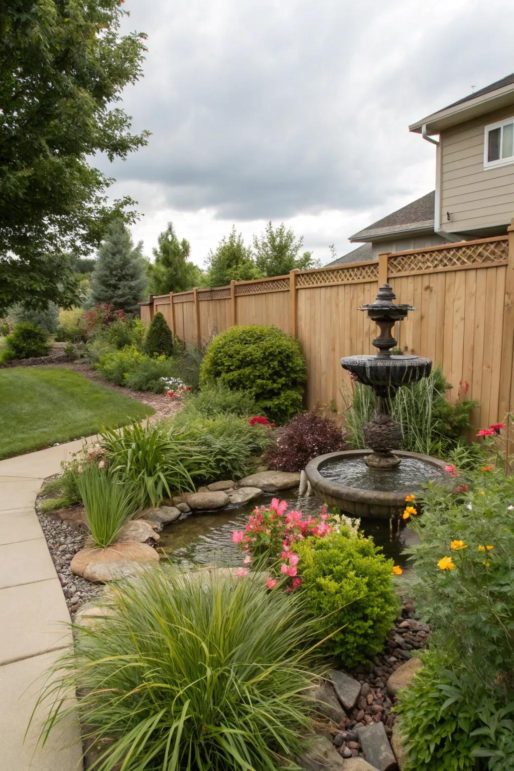 A water feature brings tranquility to your patio.