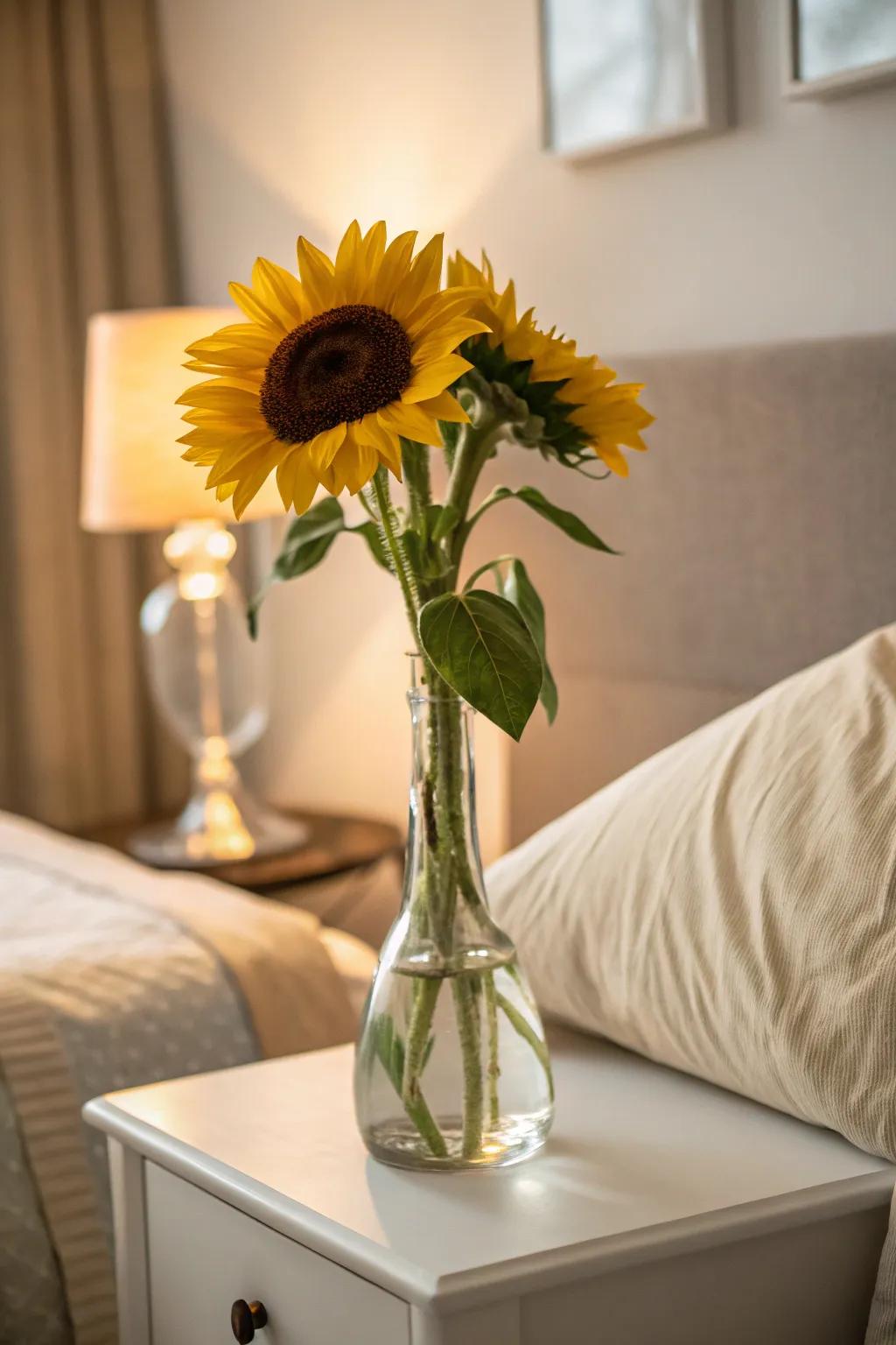 A single sunflower can be a powerful statement in a minimalist setting.