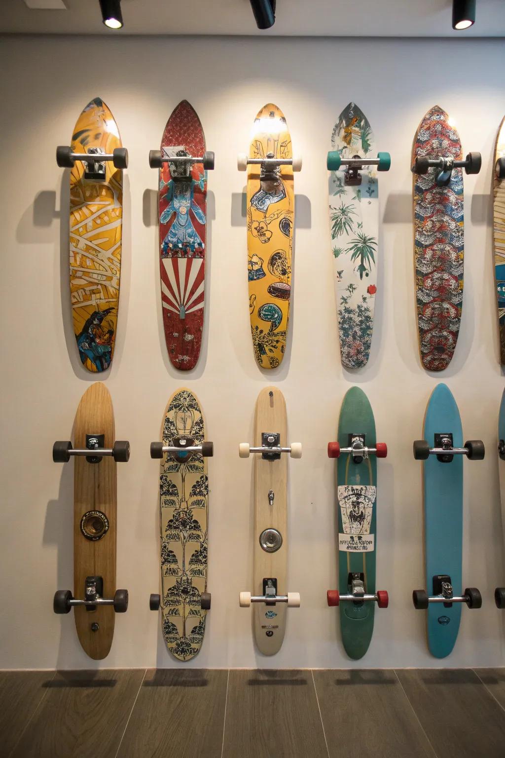 Achieve harmony with symmetrical skateboard art.