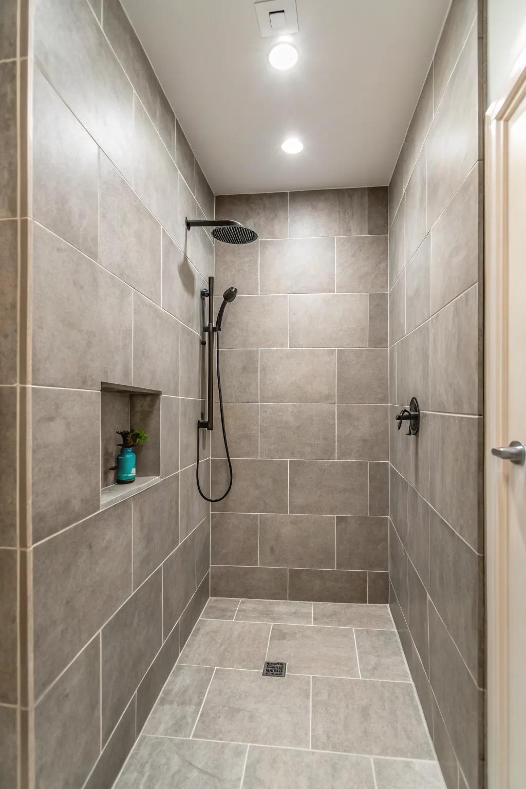 Large tiles create a clean, spacious appearance.