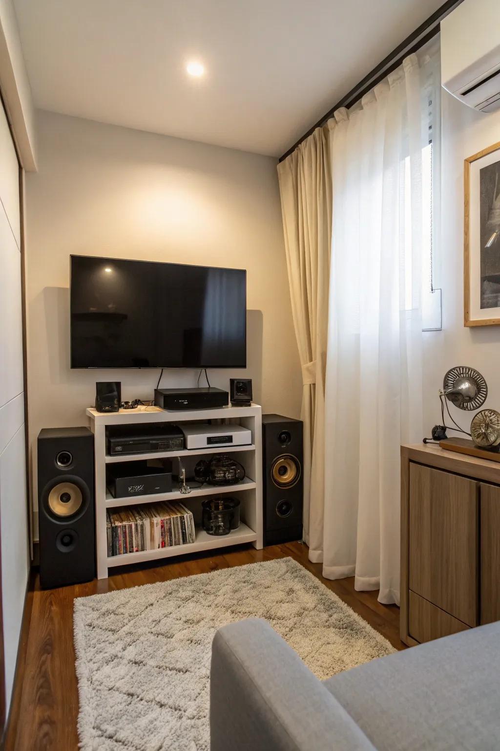 A sleek entertainment setup complements the relaxing vibe of this cigar room.