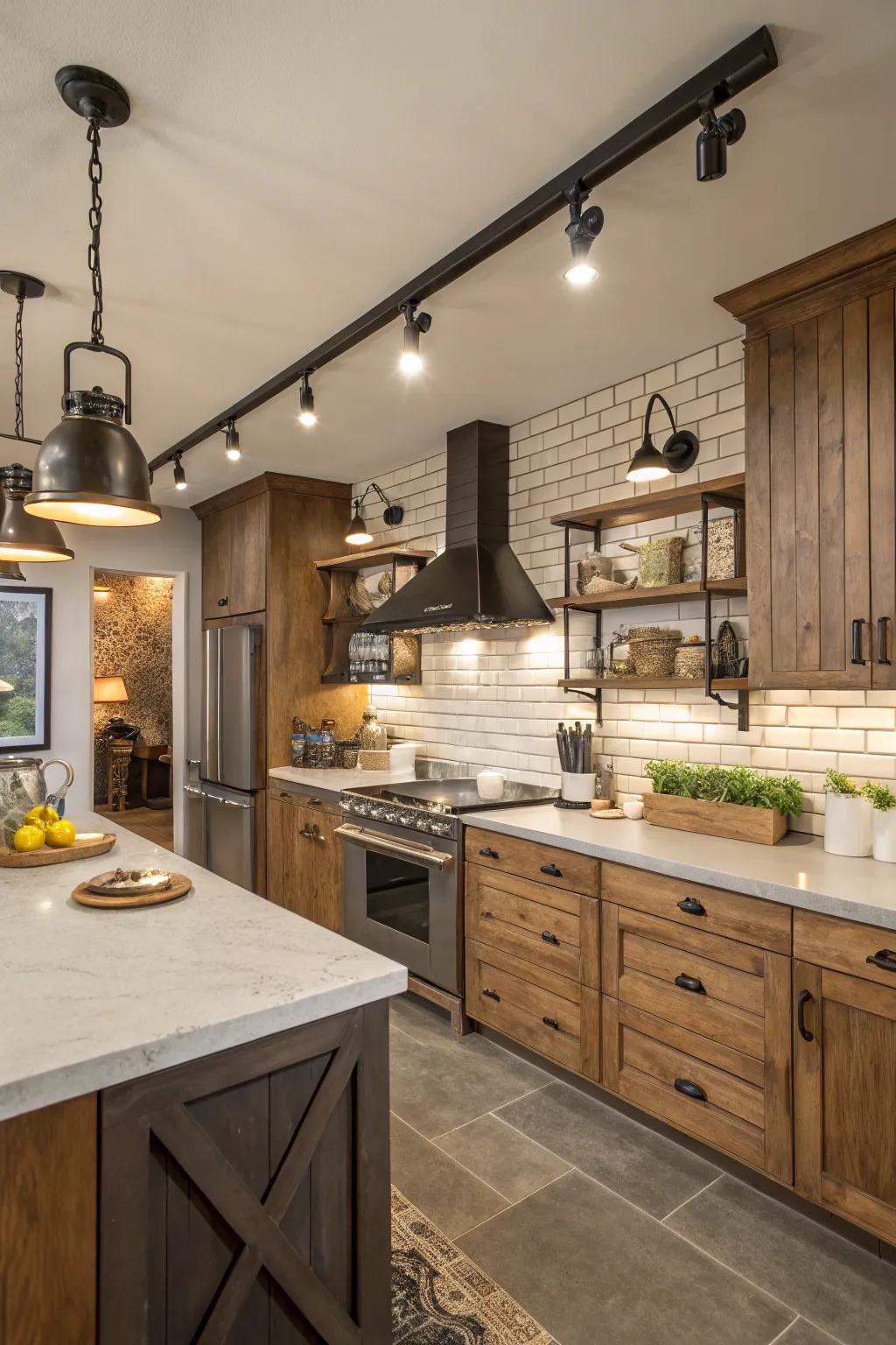 Versatile track lighting complementing different kitchen aesthetics