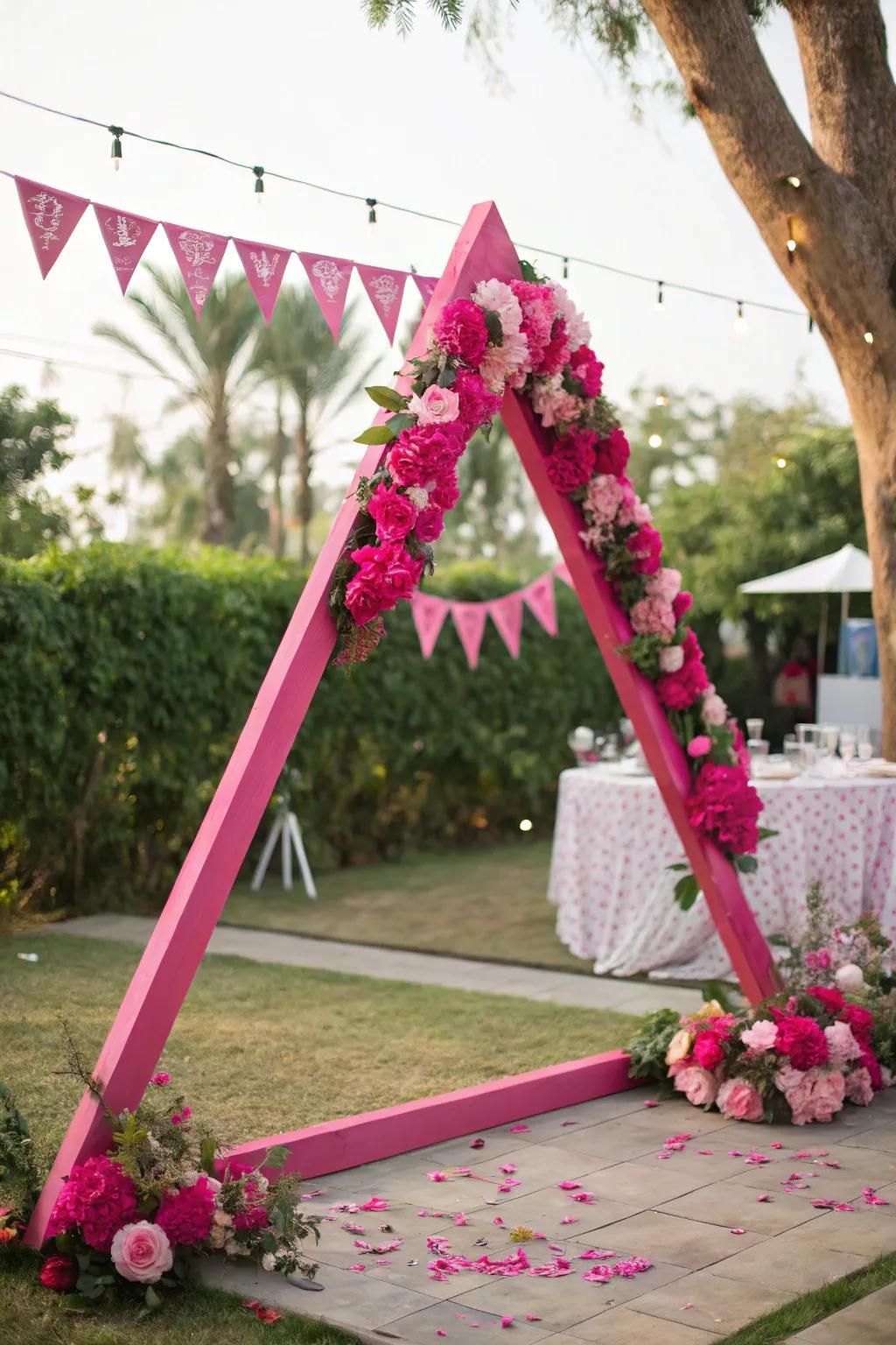 A bold triangle arch that injects a pop of color and excitement.
