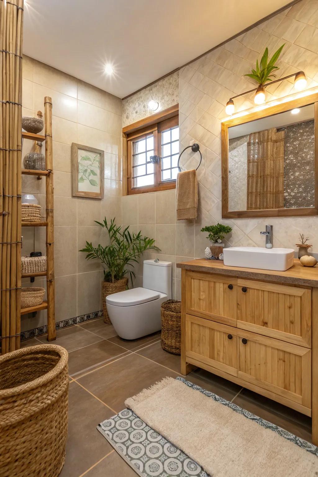 Eco-friendly bathroom incorporating sustainable materials and natural components.