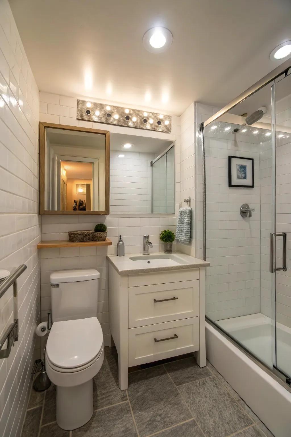 Small track lights are ideal for maximizing small bathroom spaces.