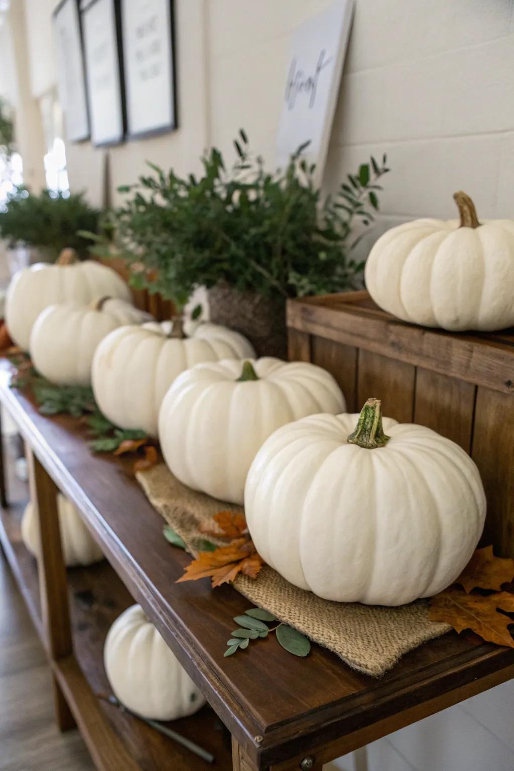 Modernize your fall decor with elegant white pumpkins.