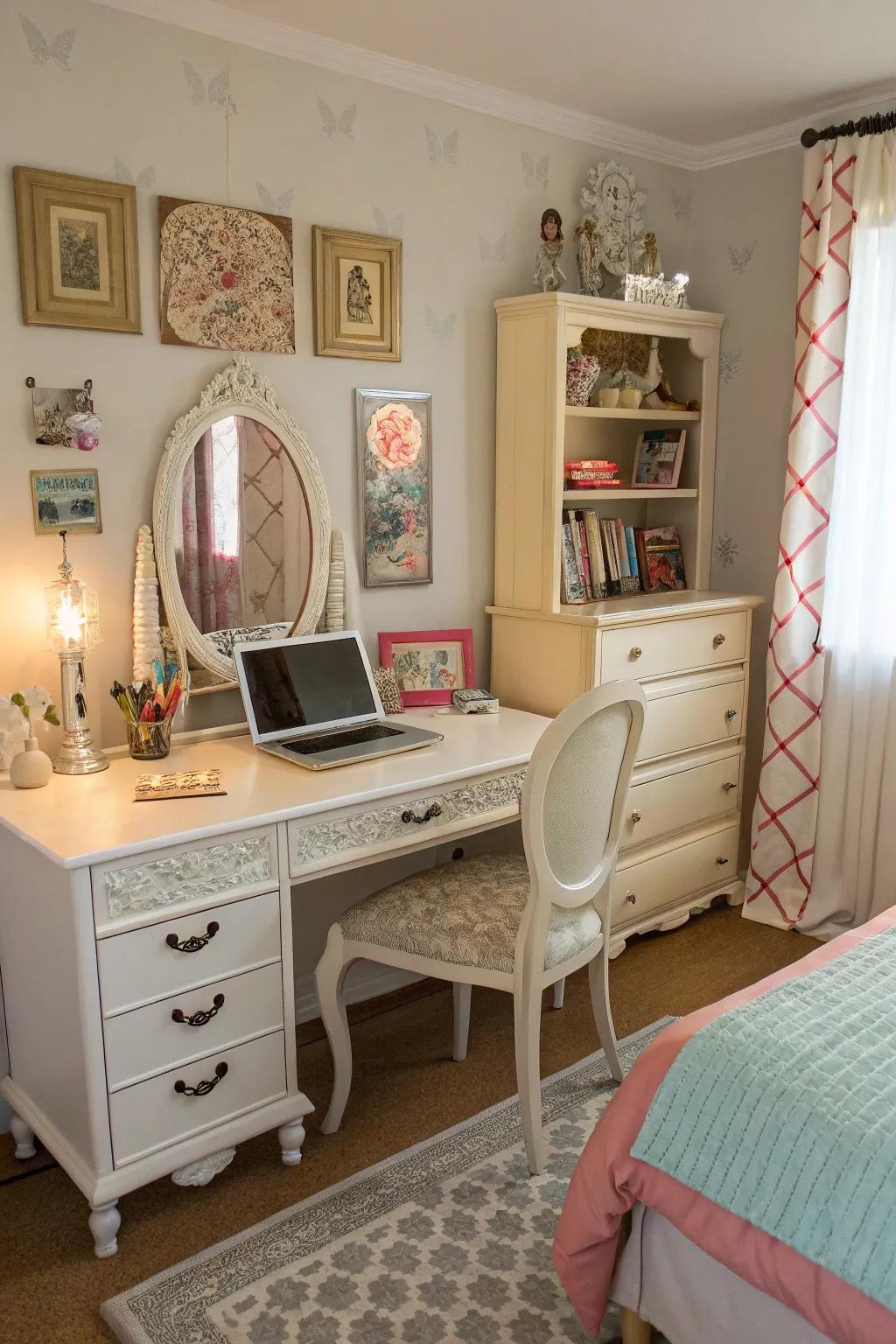 Eclectic furniture adds character and style to the room.