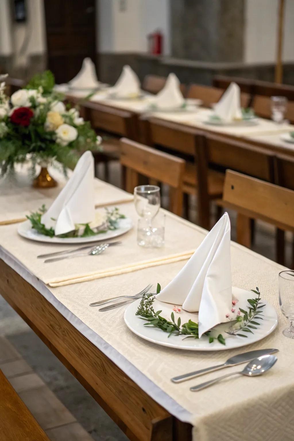 The artful folding of napkins introduces a sophisticated note to dining experiences.