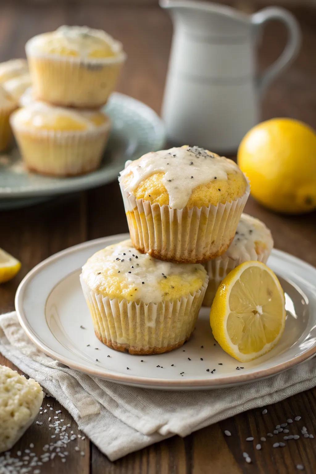 Zesty lemon poppy seed muffins for a refreshing brunch addition.