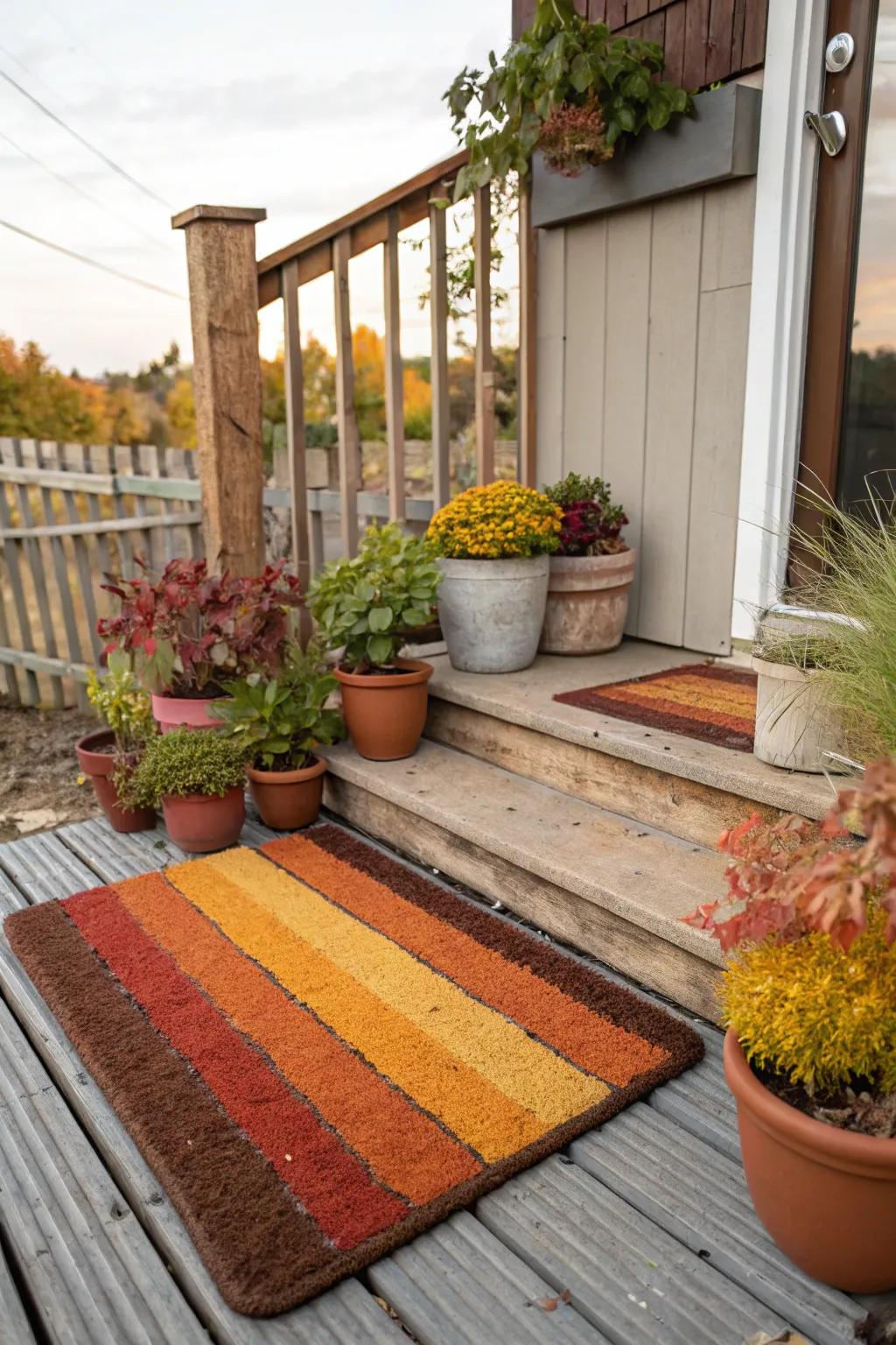 Vibrant doormat bringing autumn colors to life.