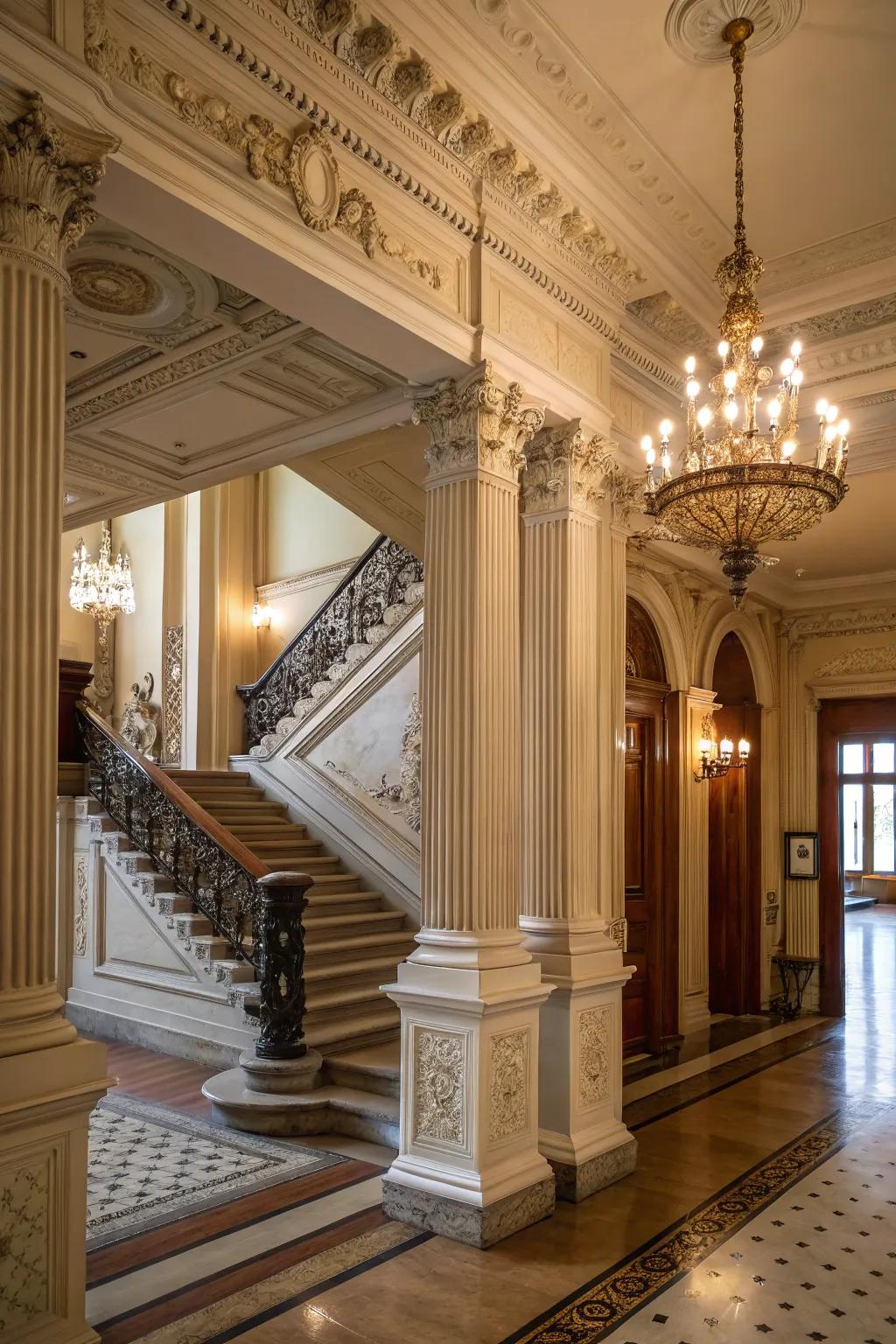 Architectural details bring elegance and timelessness to the entryway.