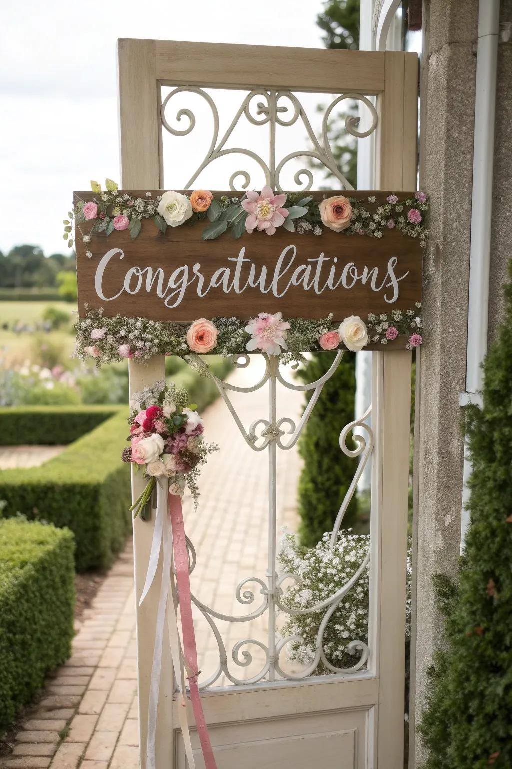 Decorative signage provides a warm and personal welcome at your wedding entrance.