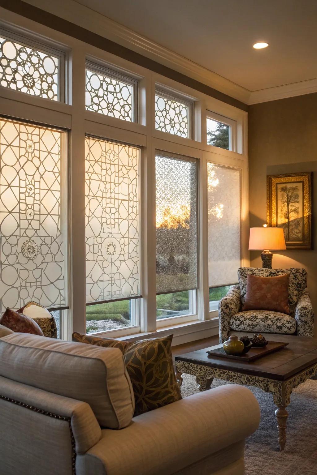 Privacy films allow light diffusion while adding a decorative touch.