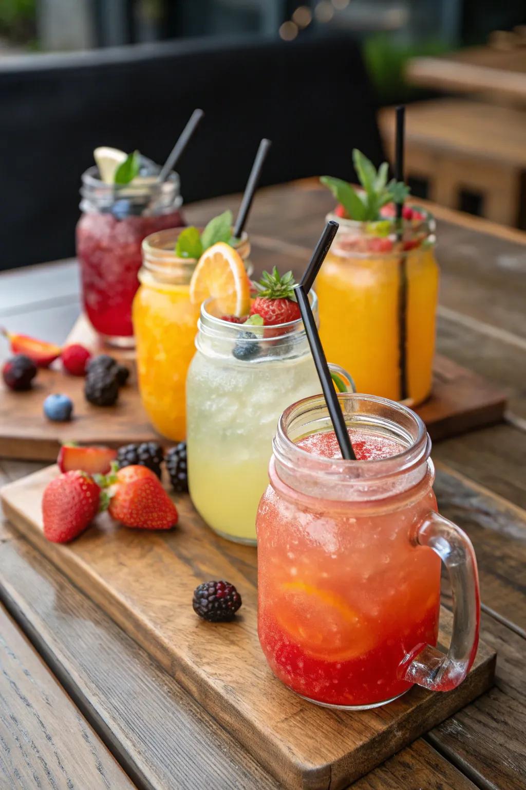 Mason jar cocktails add a vibrant touch to any indoor BBQ gathering.