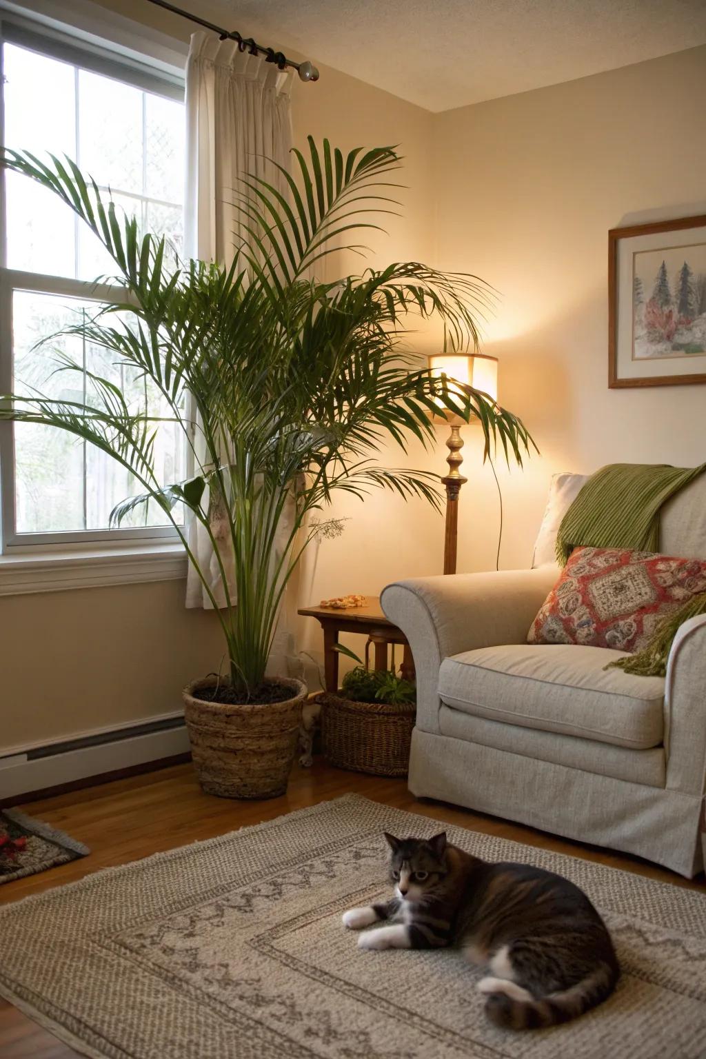 Add tropical charm with pet-friendly parlor palms.