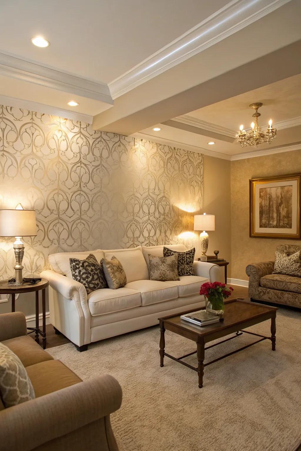 Textured paint introduces richness and curiosity to this focus wall.