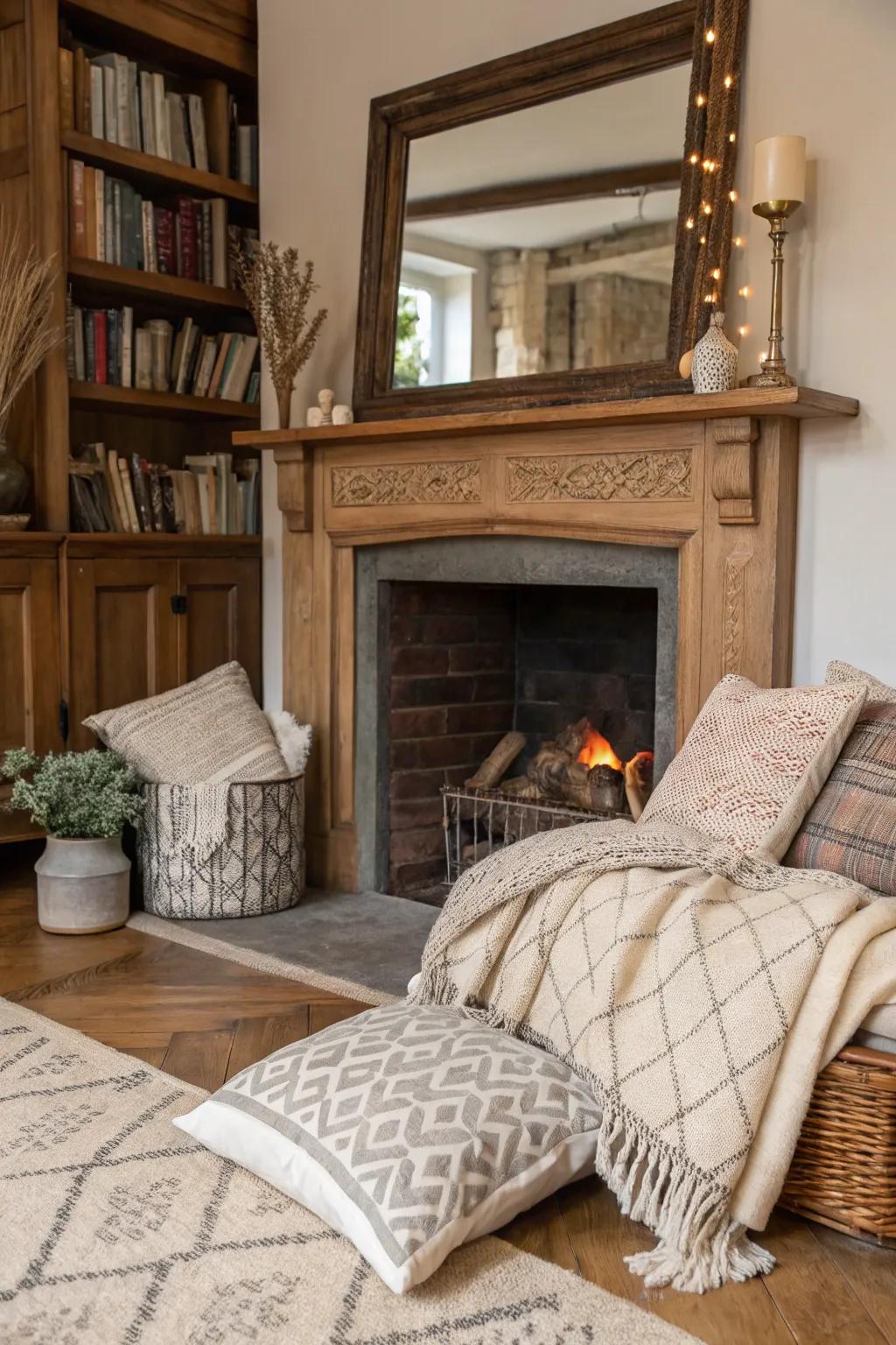 Textured elements append warmth and coziness to the space.