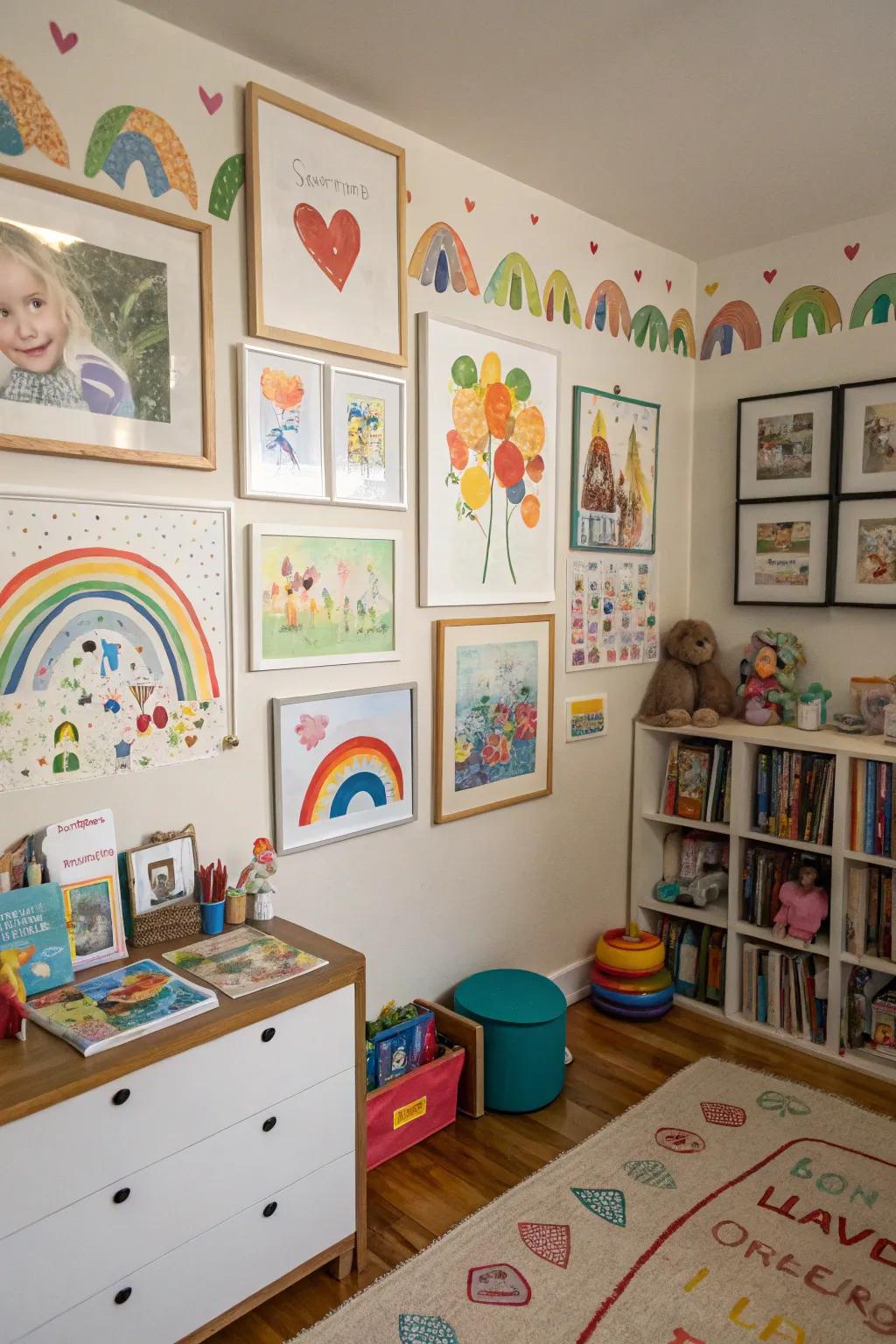 Eye-level art personalizes the room for children.