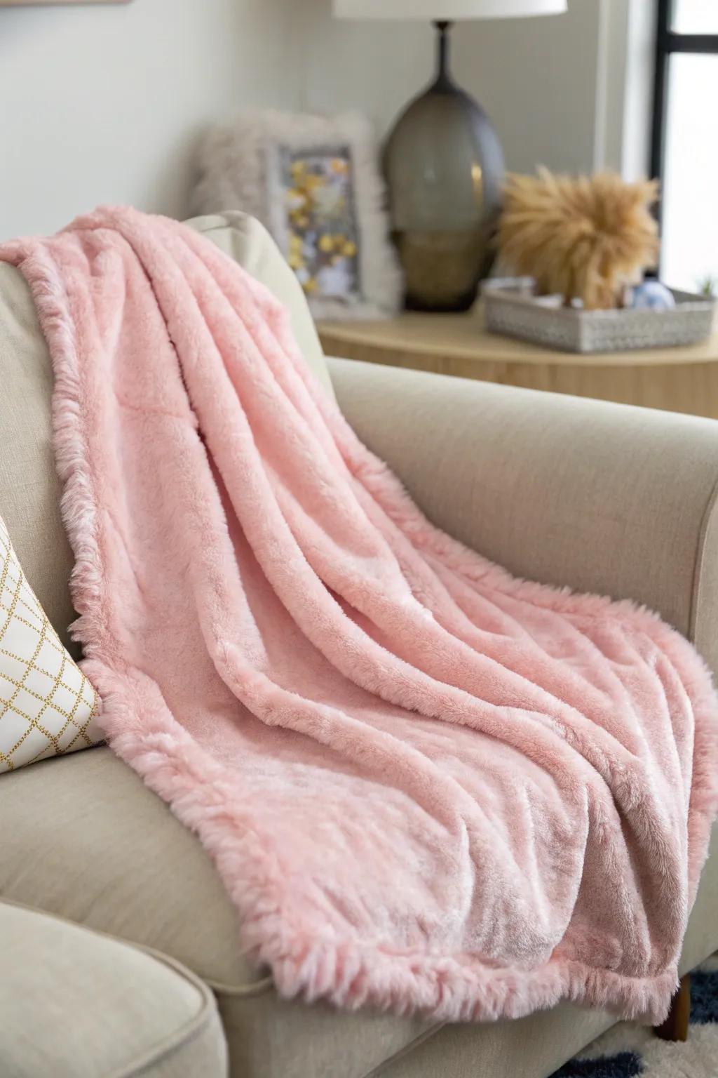 Soft textures in pink create a cozy atmosphere.