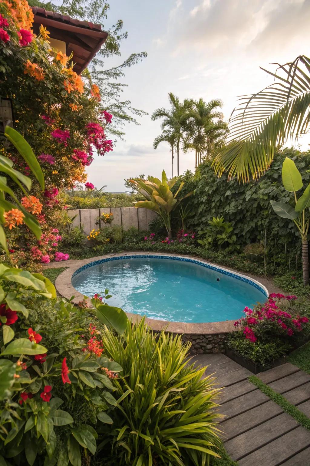 Exotic flora provide a lush and exotic privacy screen.