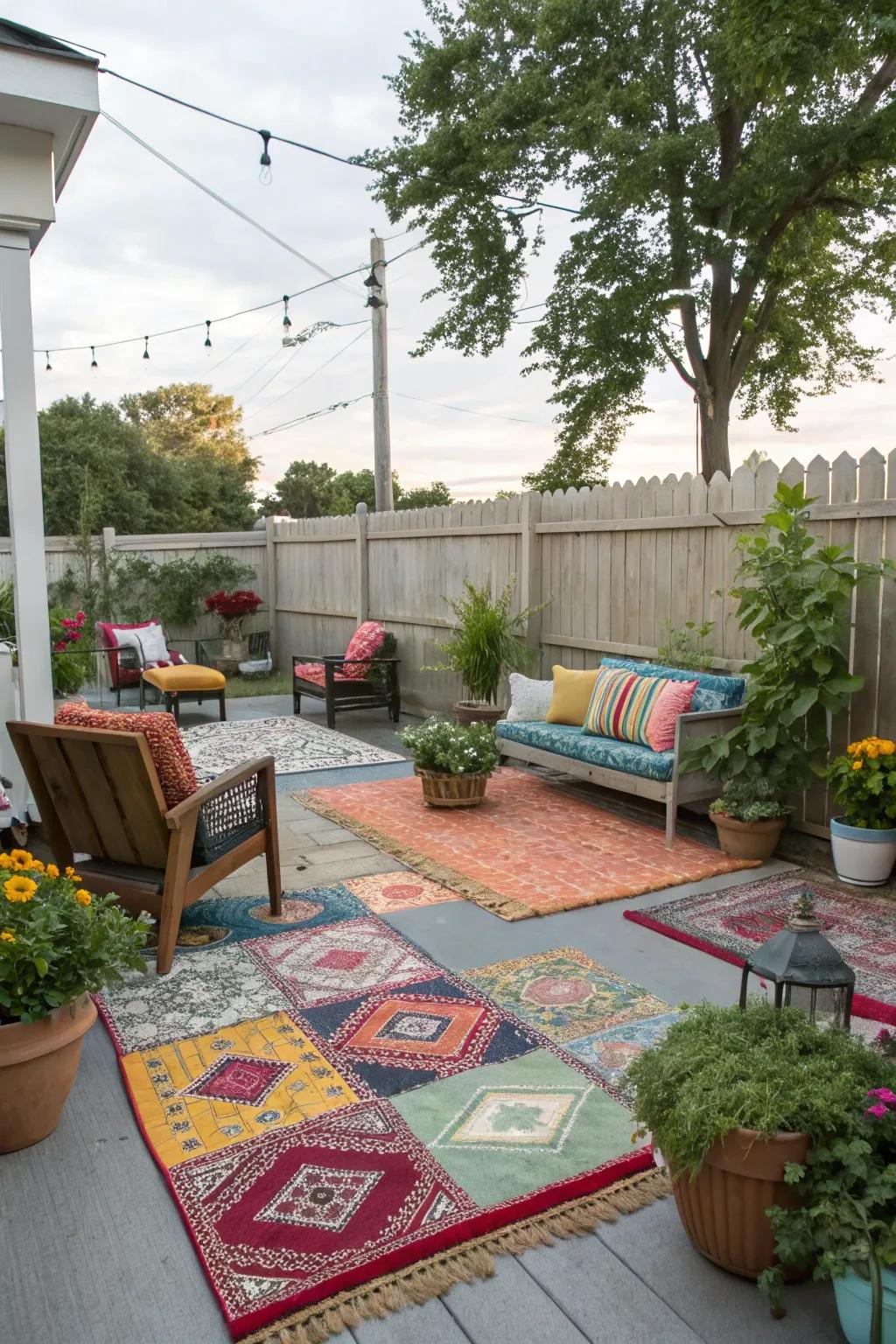 Outdoor rugs add color and comfort to your patio.