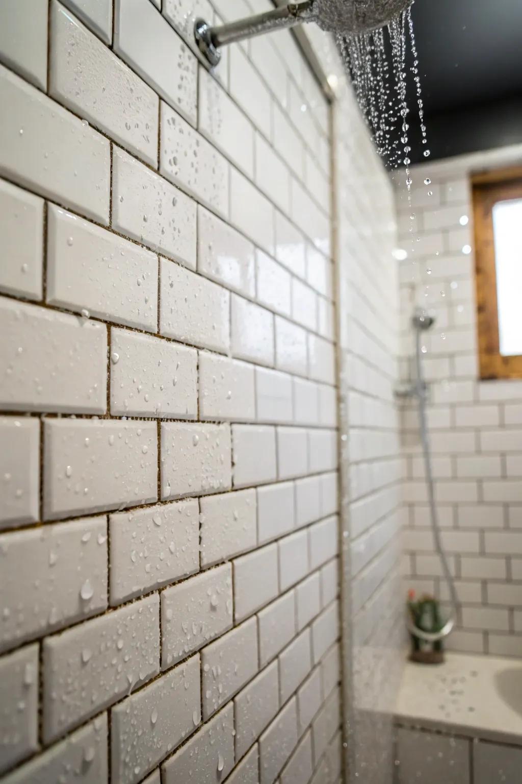 Brick-style tiles offer a timeless and adaptable design.