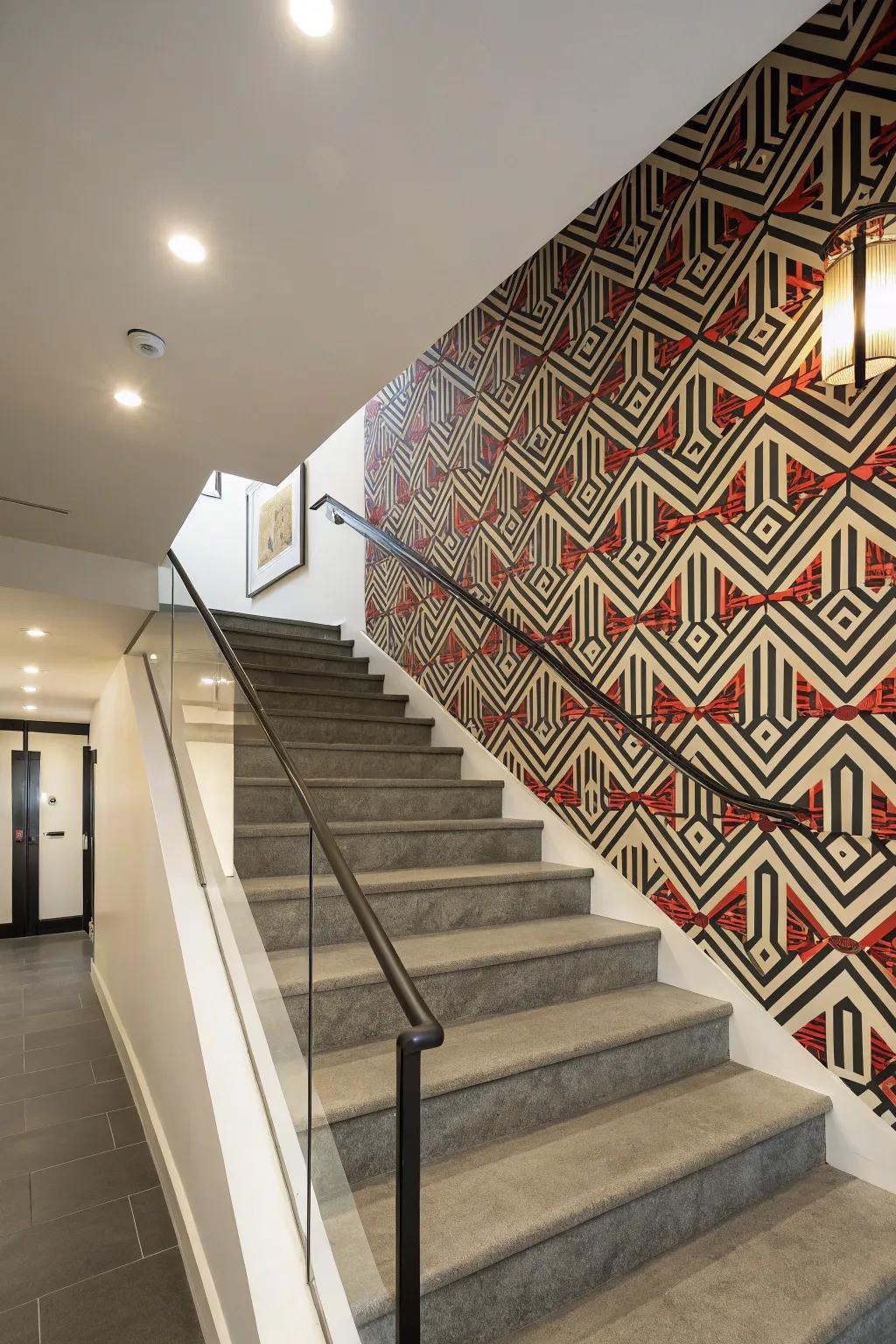 Bold wallpaper can make your staircase stand out.