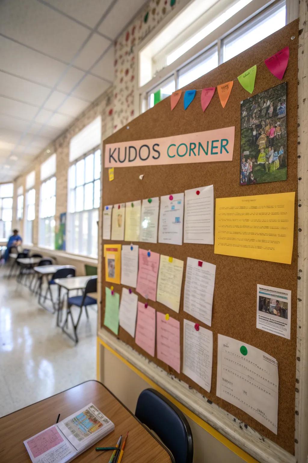 Interactive 'Kudos Corner' board for sharing appreciation.