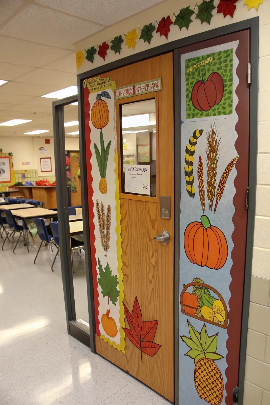 A harvest bounty door display celebrating the abundance of the season.