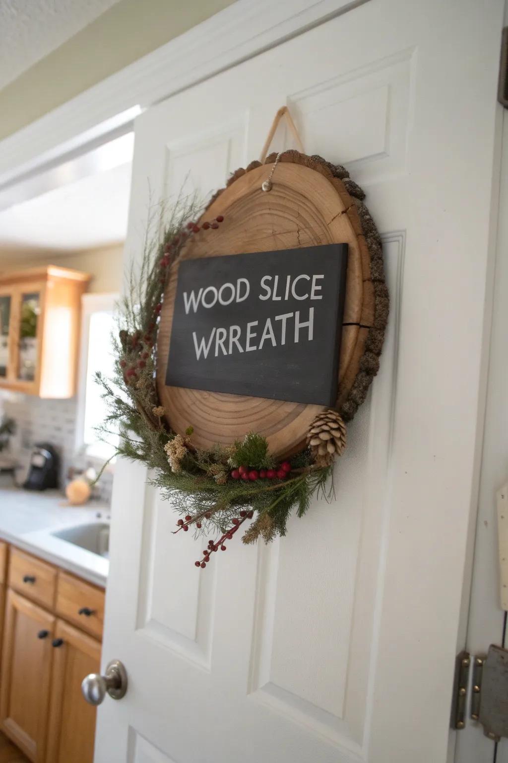 Wreath featuring chalkboard message for adaptable greetings.