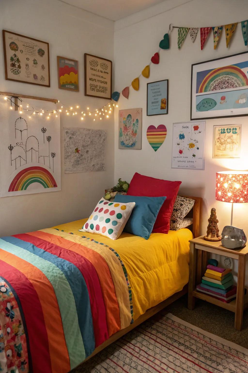 Colorful bedding brings warmth and personality to a boy's bedroom.