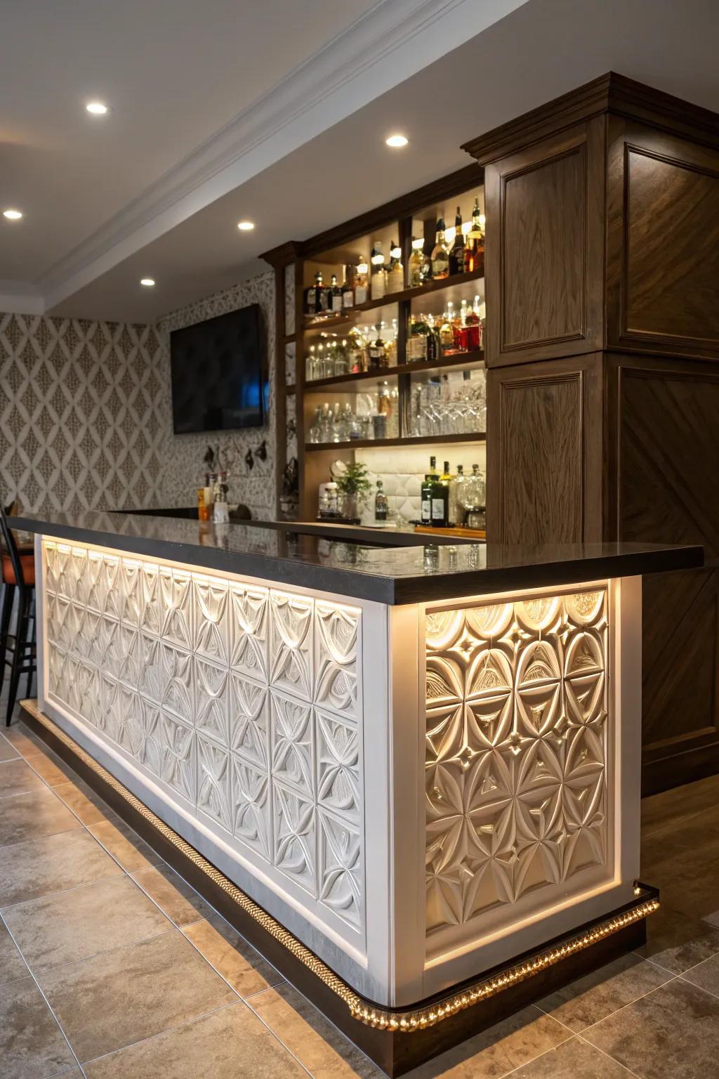 3D panels inject artistic flair and depth into your bar space.