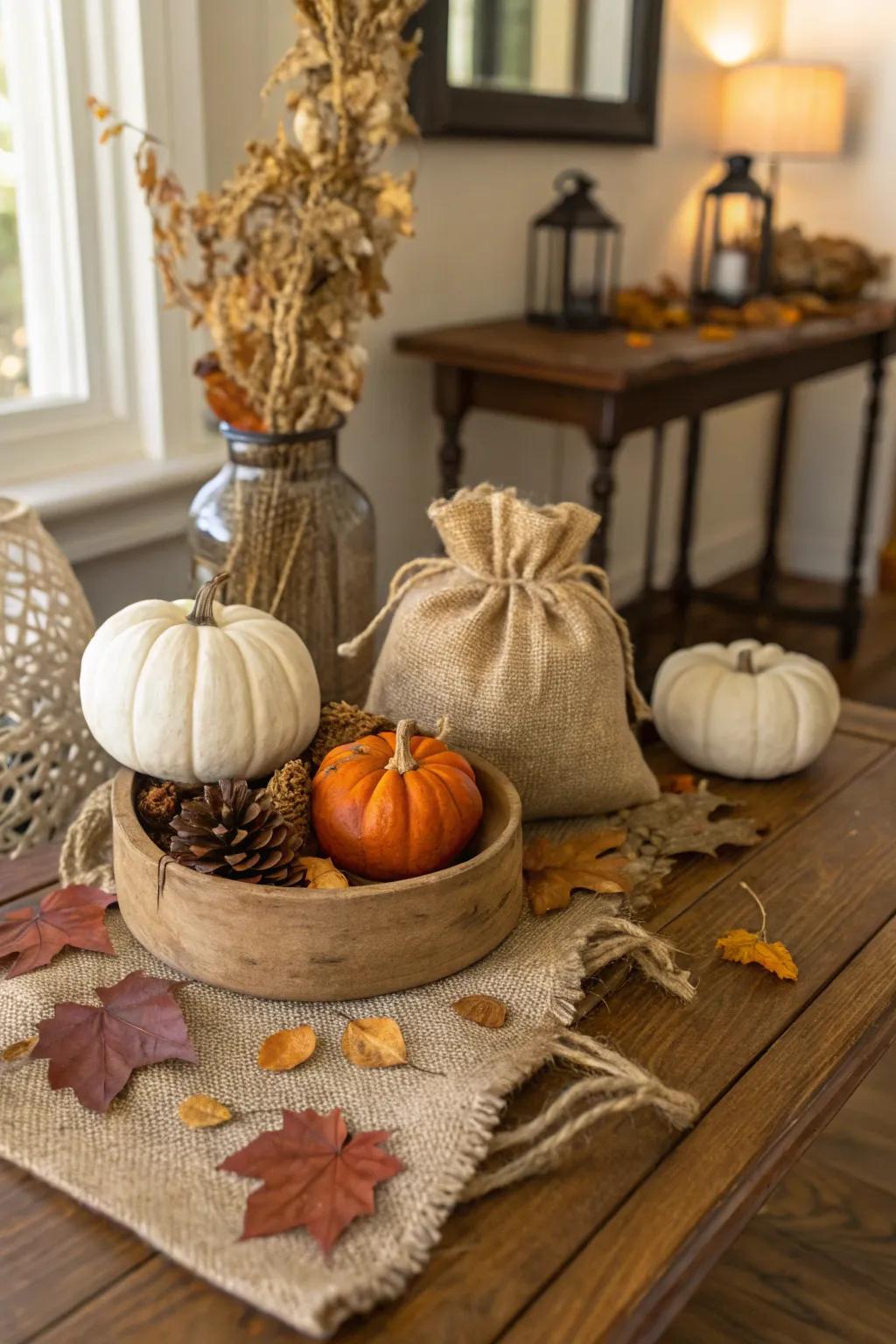 Embrace rustic elegance with natural materials in your fall decor.