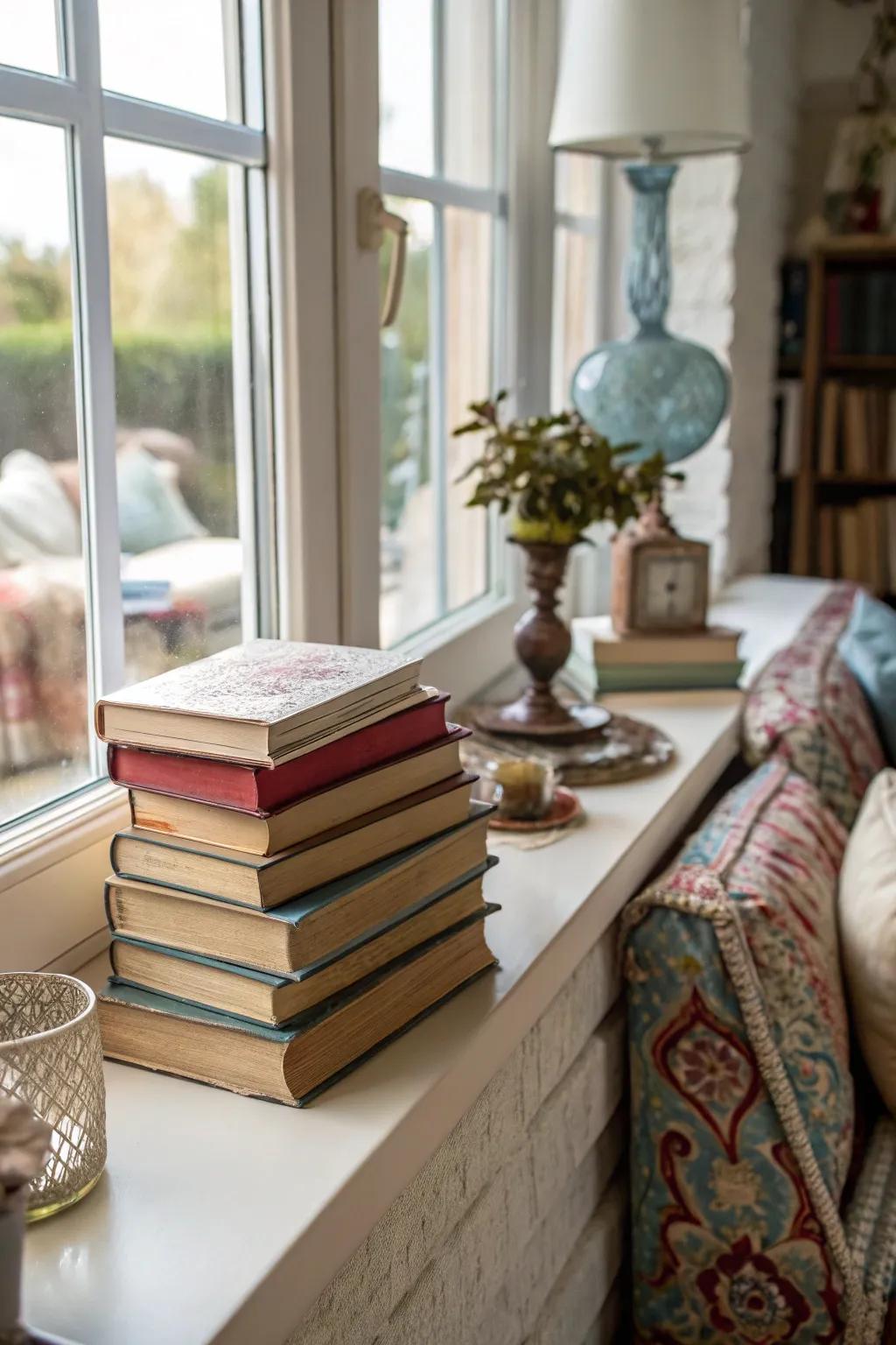 Stacks of books can be a decorative touch in any room.