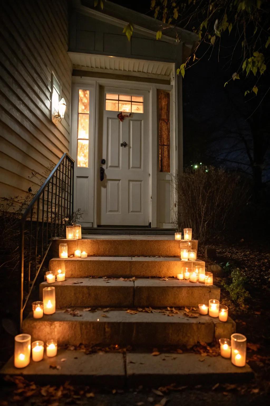 An eerie candlelit display for a haunted Halloween look.