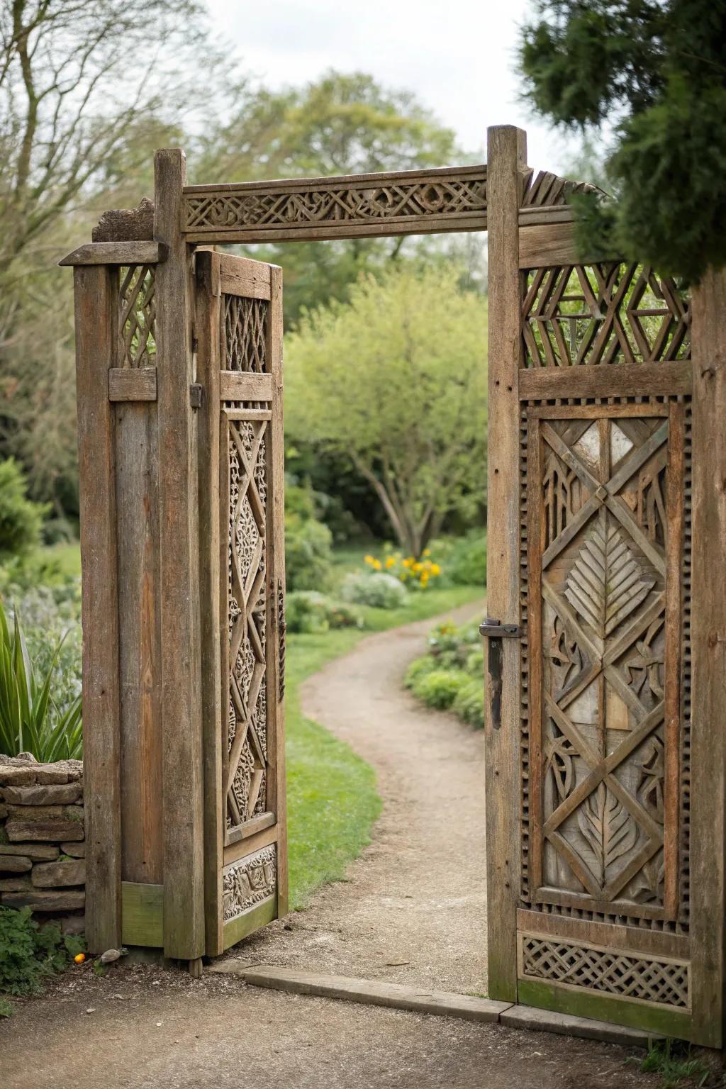 Geometric patterns bring a modern flair to this wood gate.