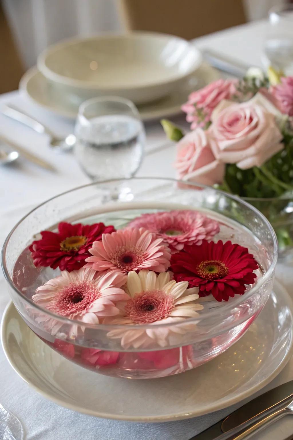 A striking floating flower centerpiece.