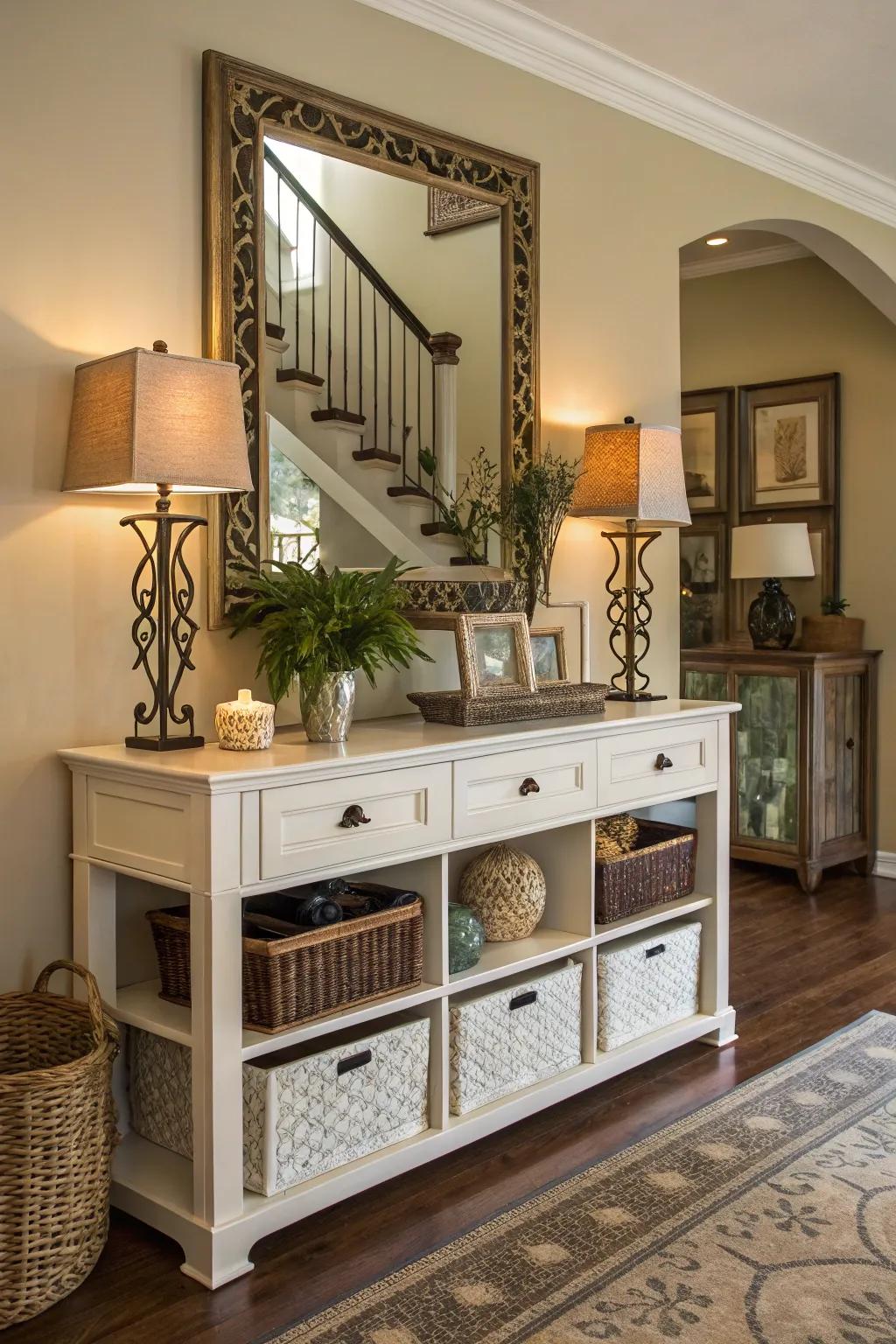 Functional storage keeps the entryway organized and clutter-free.